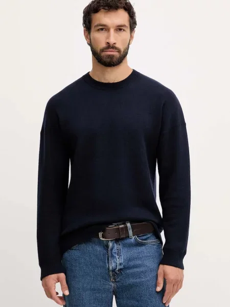 Pulover z dodatkom volne United Colors of Benetton mornarsko modra