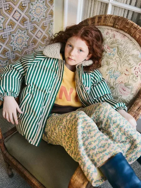 Tinycottons Dětská bunda GREEN STRIPES PADDED JACKET zelená