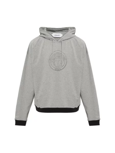 Dzianinowa bluza z kapturem Versace z kapturem z nadrukiem szara
