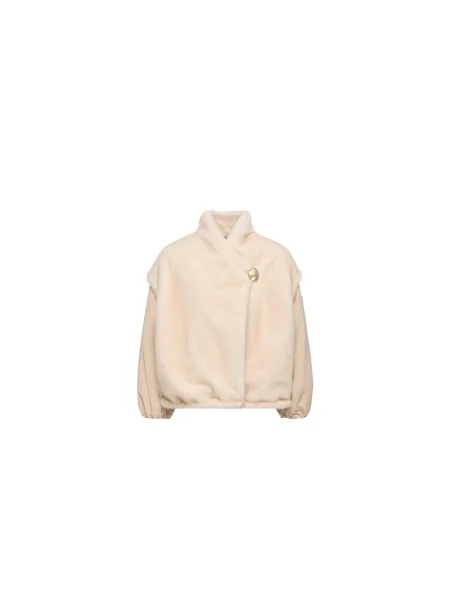 Kurtka skórzana Moncler typu teddy beżowa