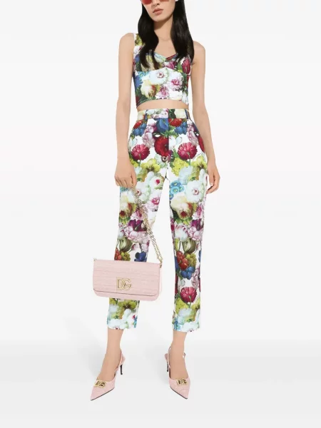 Gėlėtos raštuotos kelnės Dolce & Gabbana apkarpytas balta
