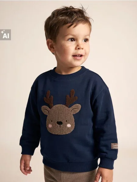Sinsay Vánoční mikina crewneck s aplikací soba modrá