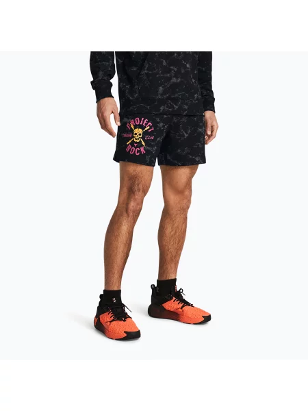 Férfi edző rövidnadrág Under Armour Project Rock AOP Rvl Terry Sts black. Méret: XS fekete