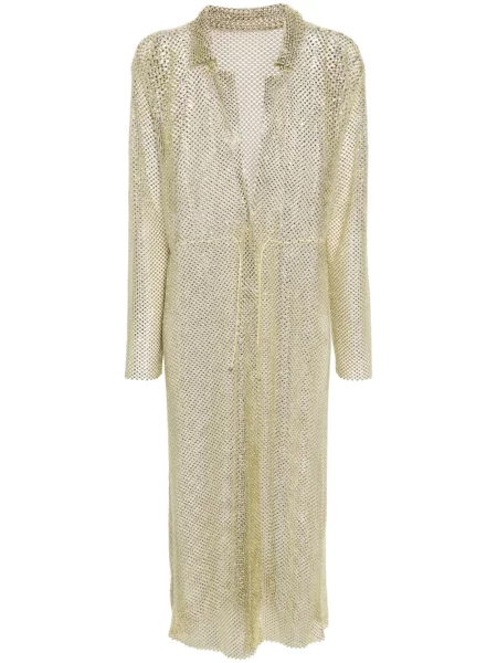 Sukienka koszulowa Philosophy Di Lorenzo Serafini z kryształkami do kolan garniturowa zielona