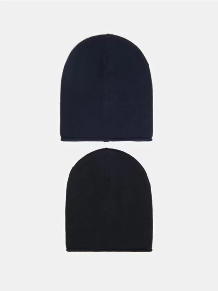 Sinsay Čepice beanie s viskózou 2 pack námořnická modrá