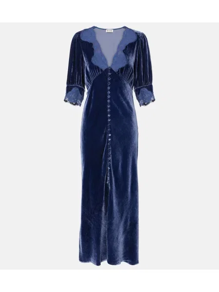 Maksi obleka Rixo iz rebrastega žameta modra