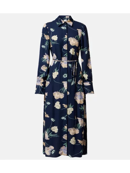 Cu centură rochie tip cămașă Erdem cu model floral albastru