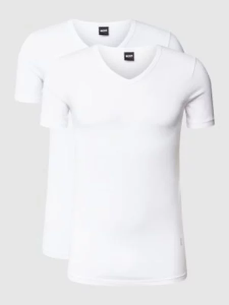 T-shirt z dekoltem w serek w zestawie 2 szt. model ‘Modern’ Boss biała