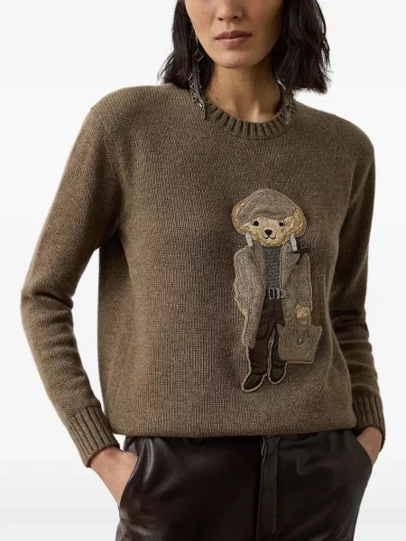 Satenske rukavice Polo Ralph Lauren s vezom s vezicama smeđa