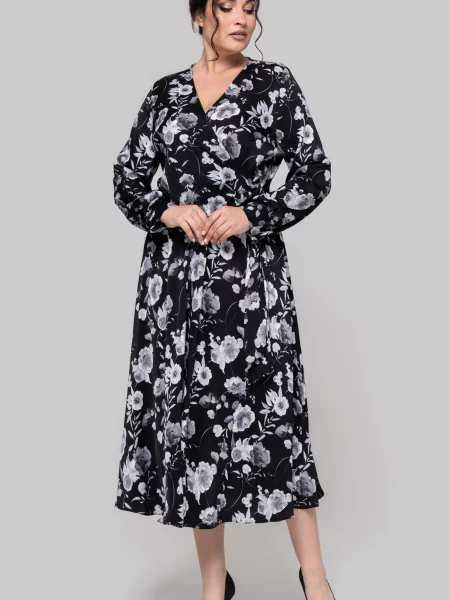 Сукня міді All Posa страйп сатин сірий