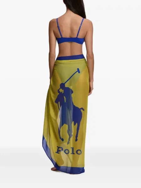 Costum de baie Polo Ralph Lauren în carouri cu decolteu în V galben