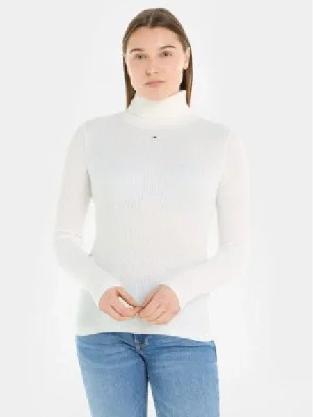 Pulover cu guler înalt bluză Tommy Jeans alb