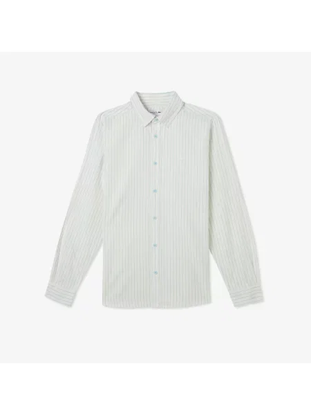 Lacoste Lniana Koszula W Paski Regular Fit biała