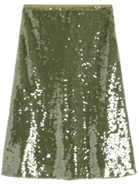 Fustă midi Ami Paris cu paiete până la genunchi verde