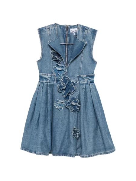 Rochie mini Ganni fără mâneci cu model floral cu aplicații albastru