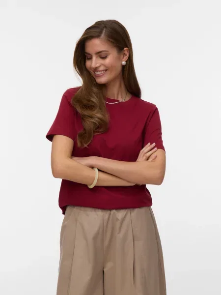 VERO MODA Tričko VMPAULINA vínovo červená
