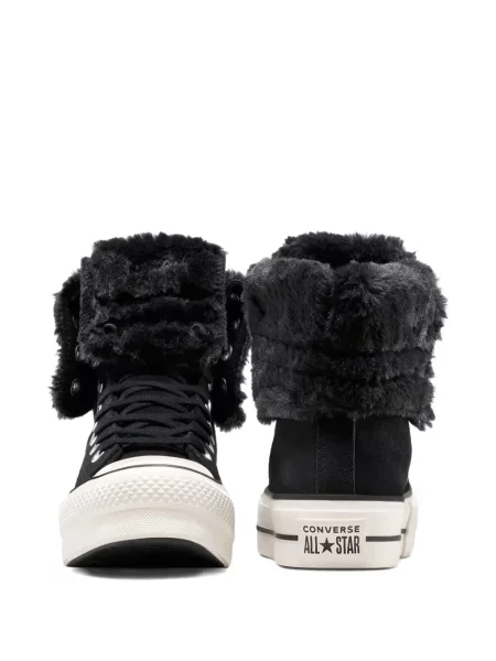 Blană artificială sneakerși Converse Chuck Taylor All Star cu platformă cu glugă negru