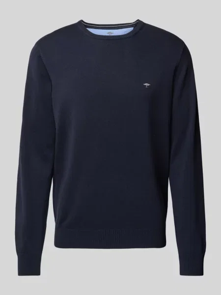 Sweter z dzianiny z wyhaftowanym logo model ‘Superfine’ Fynch-hatton granatowy