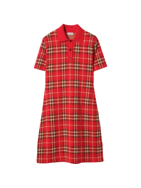 Rochie tip cămașă Burberry în carouri de costum roșu