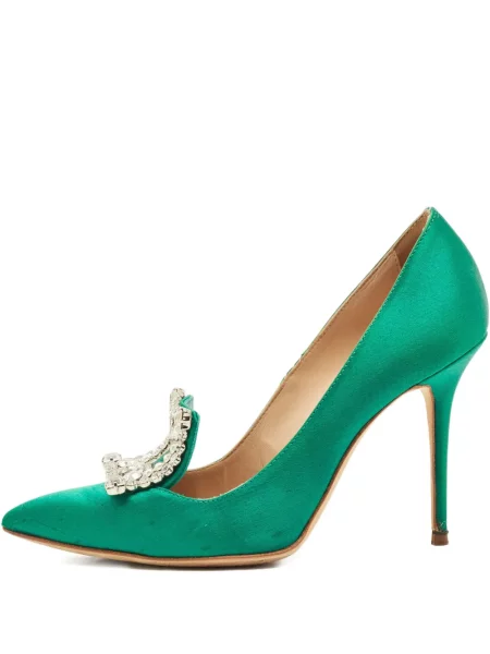 Pantofi cu toc Manolo Blahnik de cristal verde