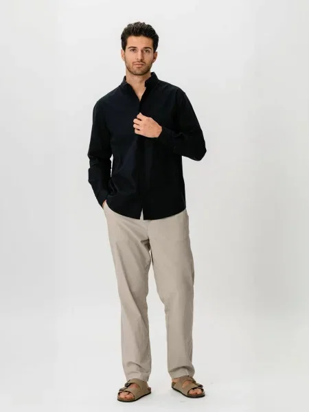 TEESHOPPEN Cămașă Linen Blend negru