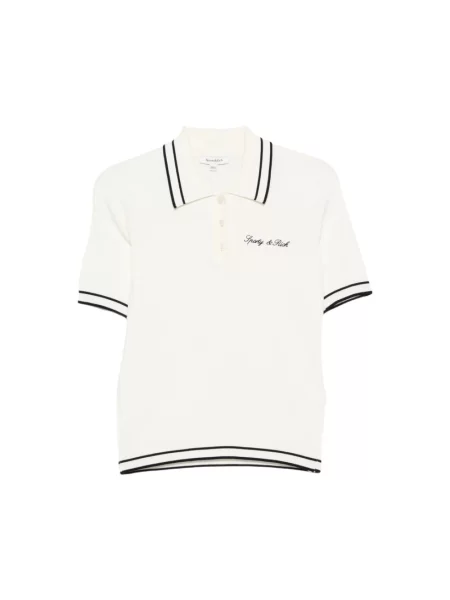 Dzianinowa koszulka polo Sporty And Rich w paski z paskiem biała