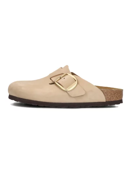 Klapki Birkenstock zamszowe na sprzączkę beżowe