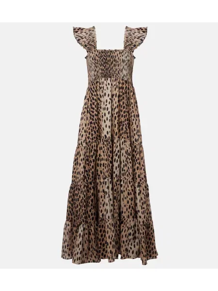 Warstwowa sukienka maxi Rixo z nadrukiem w panterkę brązowa