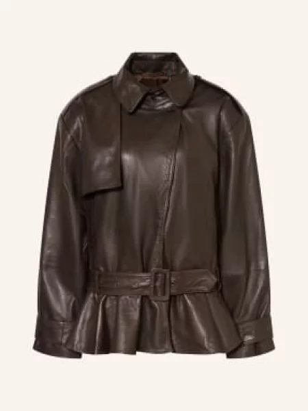 Kurtka skórzana Rotate dzwony brązowa