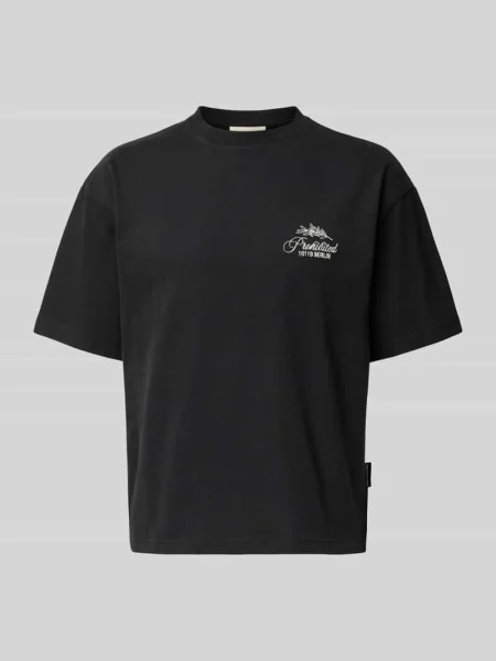 T-shirt z naszywanymi detalami z logo i okrągłym dekoltem Prohibited czarna