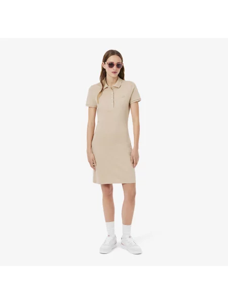 Lacoste Dopasowana Sukienka Polo Ze Stretchu Petit Piqué beżowa