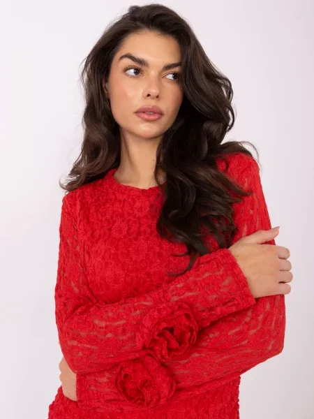 Rochie maxi Italy Moda cu mâneci lungi din dantelă lungă roșu