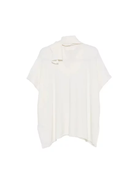 Sweter Lisa Yang z dekoltem w serek z krótkim rękawem biały