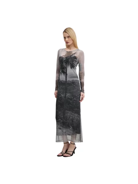 Never Fully Dressed sukienka Mallorca Scene Mesh midi prosta szary