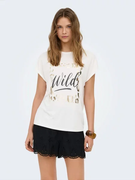 ONLY Tricou ONLFREE NEW auriu / negru alb