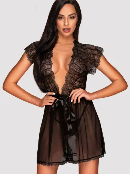 Халат Obsessive з коротким рукавом чорний