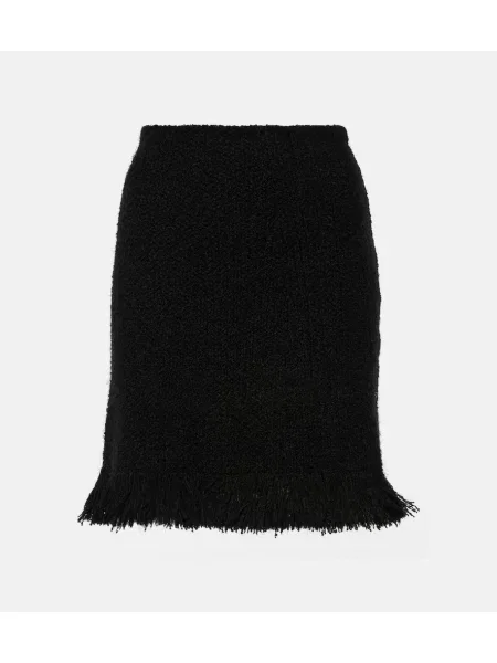 Fustă Chloé cu franjuri cu talie înaltă de lână negru