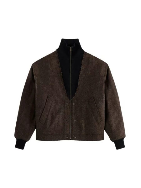 Kurtka bomber Maison Margiela wełniany z nadrukiem w jodełkę brązowy