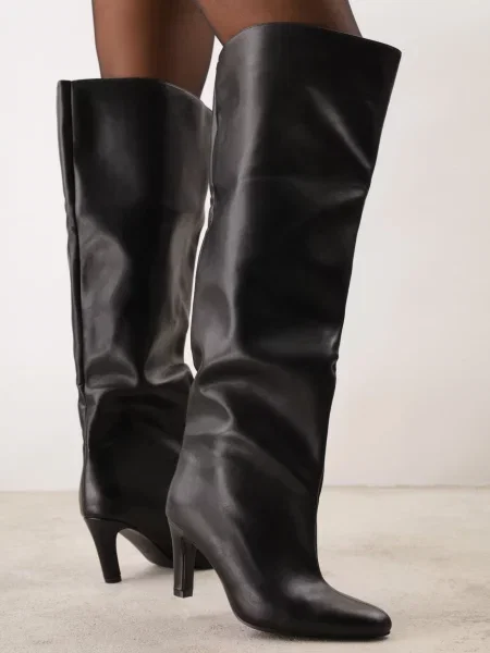 Cizme Slouchy cu Cu Țiă Gambă Largă Peste Genunchi Menadis negre