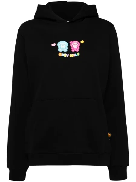 Hanorac cu glugă A Bathing Ape® cu imagine lung negru