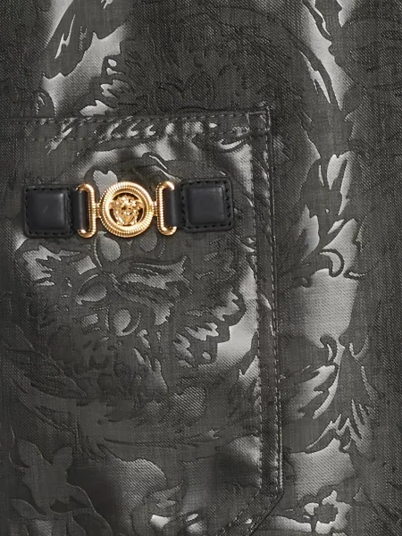 Pantaloni Versace cu model floral gri