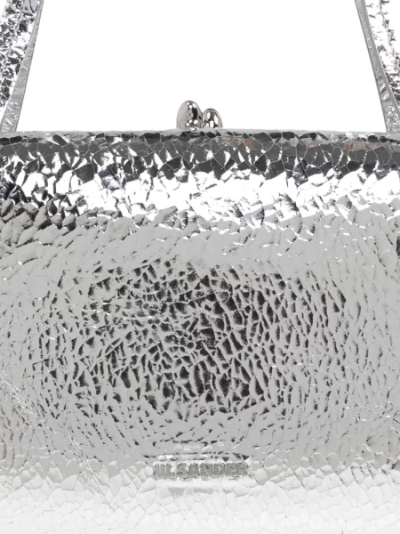 Кожена кожена чанта Jil Sander сребристо