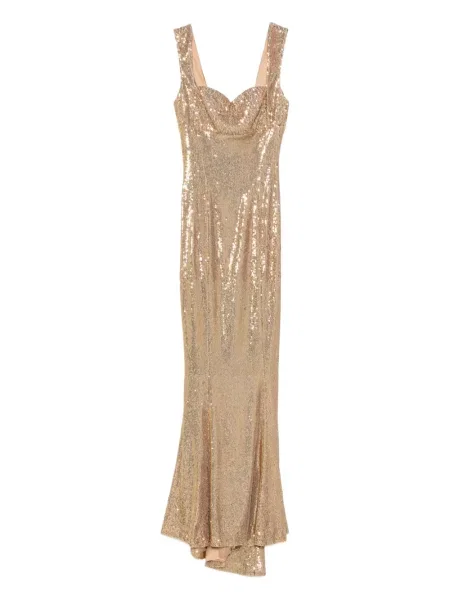 Rochie maxi Silk Love & Lace cu paiete de mătase de costum auriu