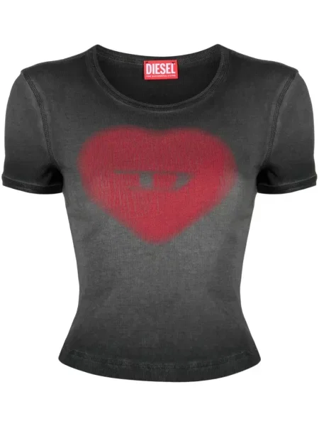 Tricou Diesel cu imagine cu motiv cu inimi negru