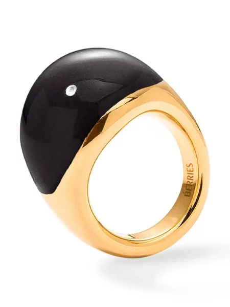BERRIES inel pentru femei din argint placat cu aur Viva Black XL Ring negru