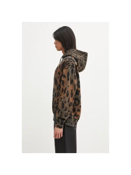 Aries bluza Leopard Hoodie z kapturem wzorzysta brązowy