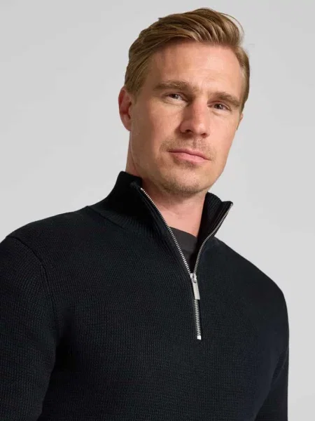 Sweter z dzianiny z prążkowanymi wykończeniami model ‘DANE’ Selected Homme czarny