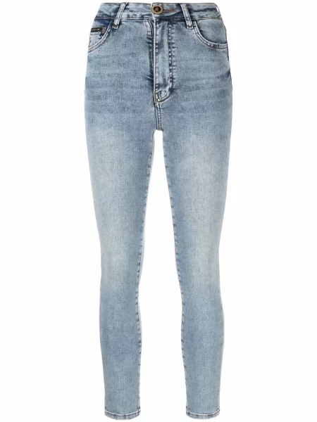 Haftowane skinny jeansy skinny Philipp Plein niebieskie