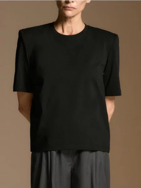 Reserved Tricou cu pernițe la umeri negru