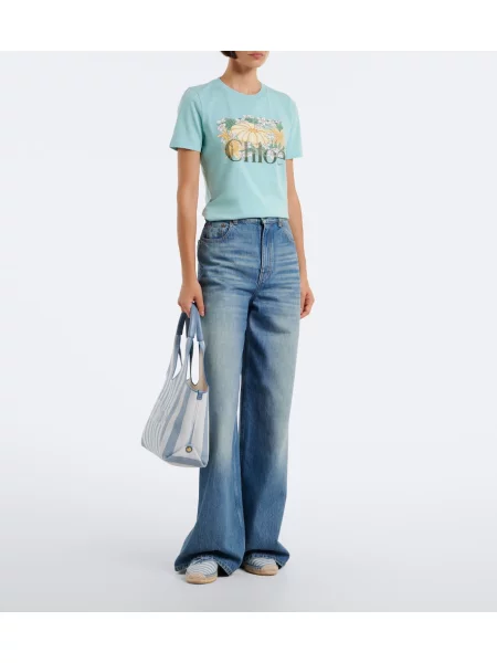 Tricou Chloé cu imagine din jerseu albastru